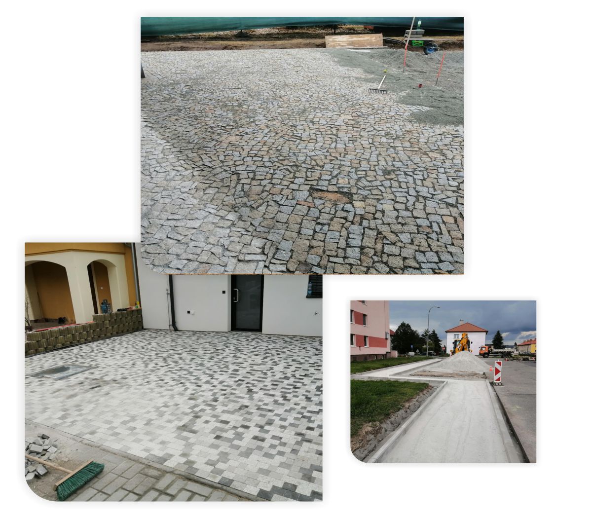 Profesionální pokládka silniční infrastruktury a dlažby.